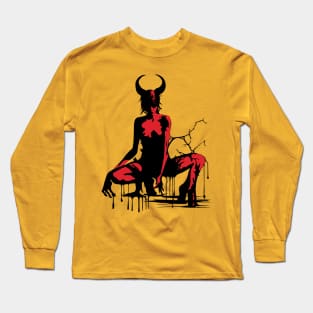 Crouching Red Horned Succubus Long Sleeve T-Shirt